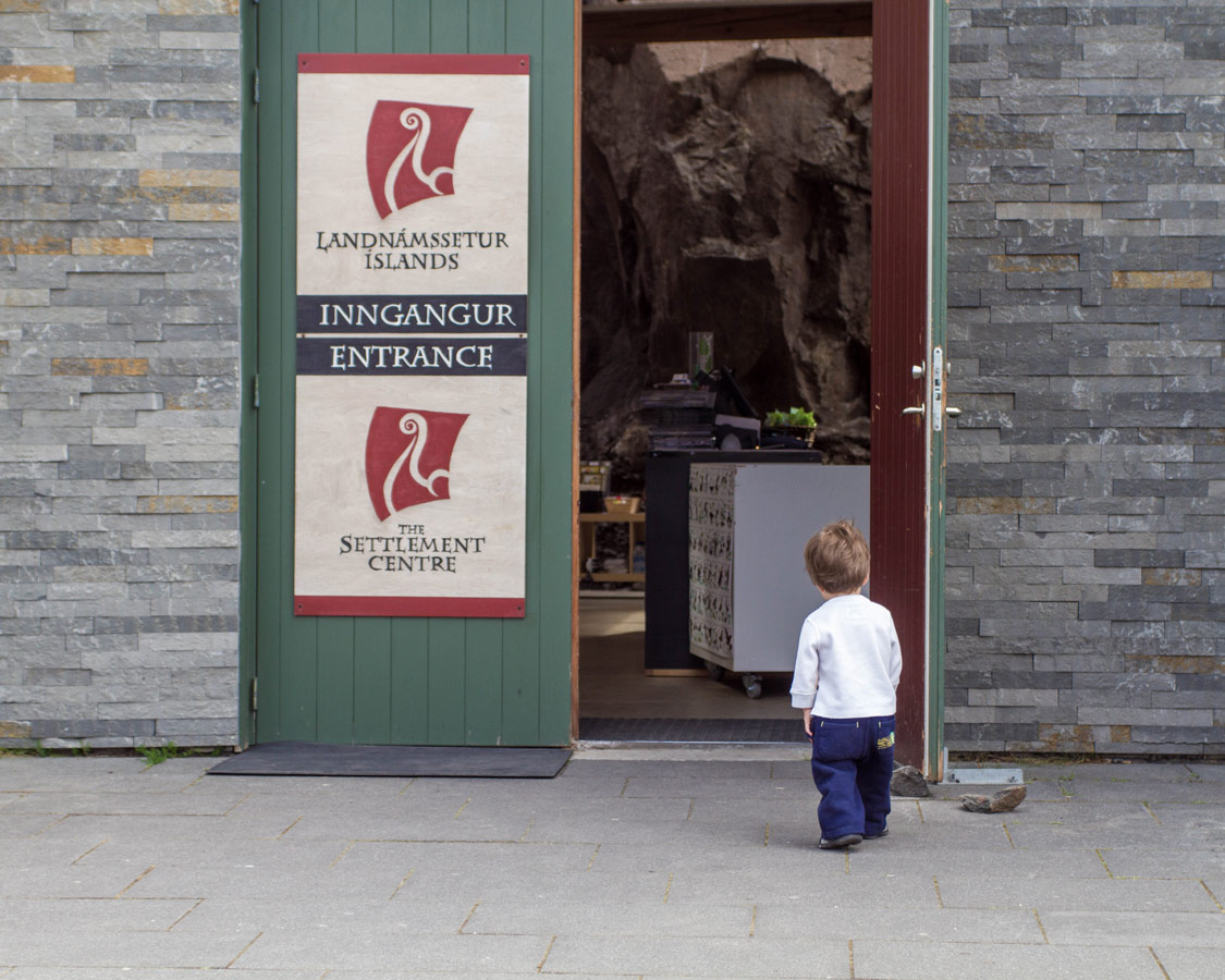 C walks into the Icelandic Settlement Centre on Golden Circle Iceland Tour