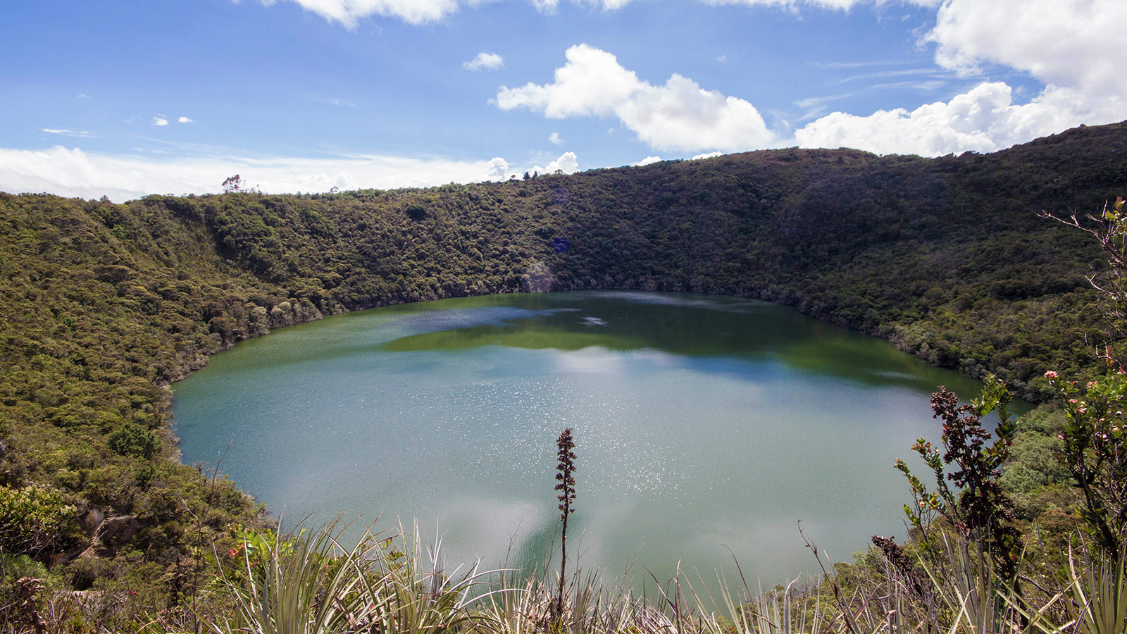A crystal clear crater lake surround by thick jungle - Legend of El Dorado in Colombia