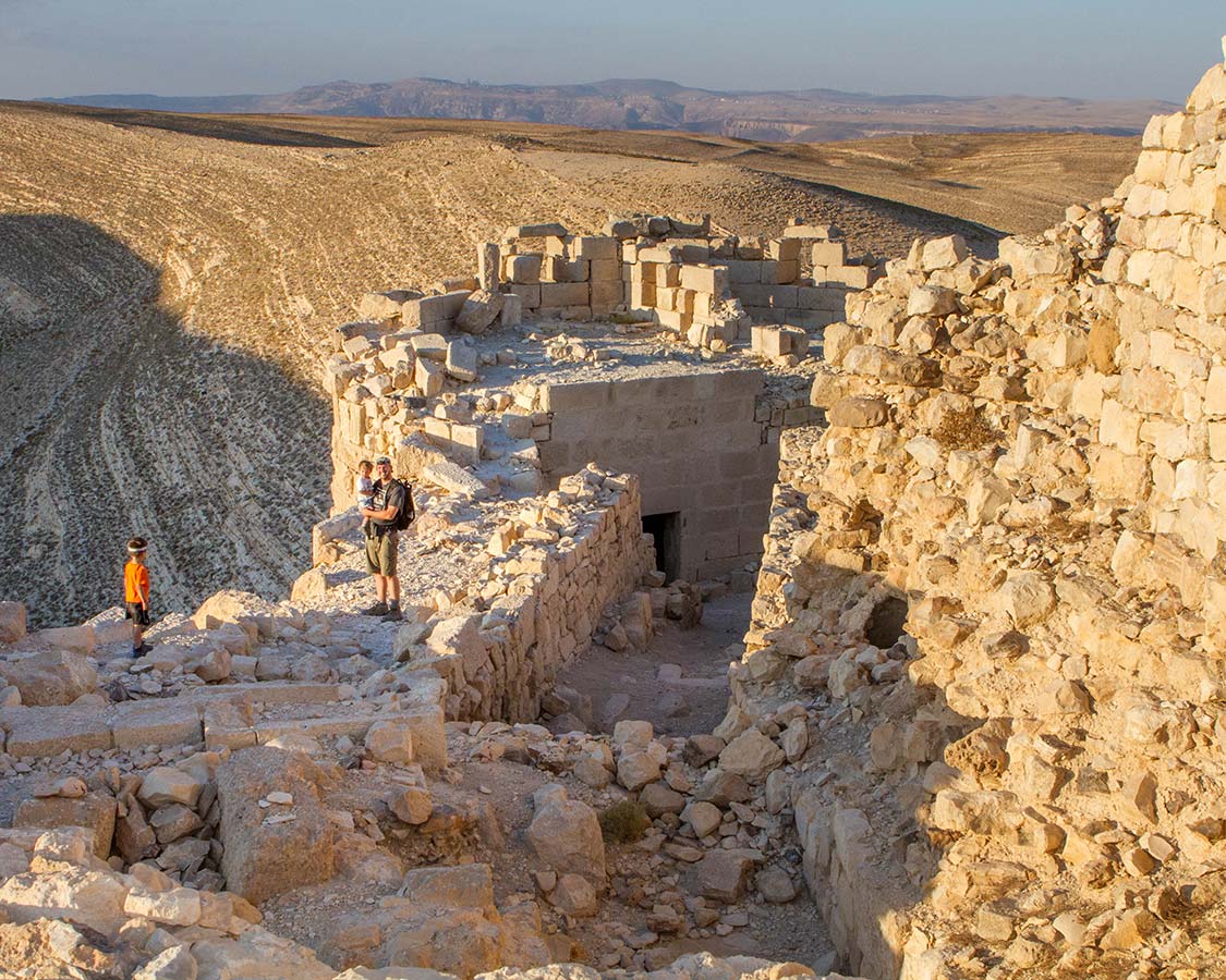 A family explores Shobak Castle Jordan during a Jordan Itinerary