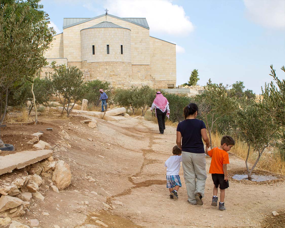 Walking to the church at Mount Nebo Jordan