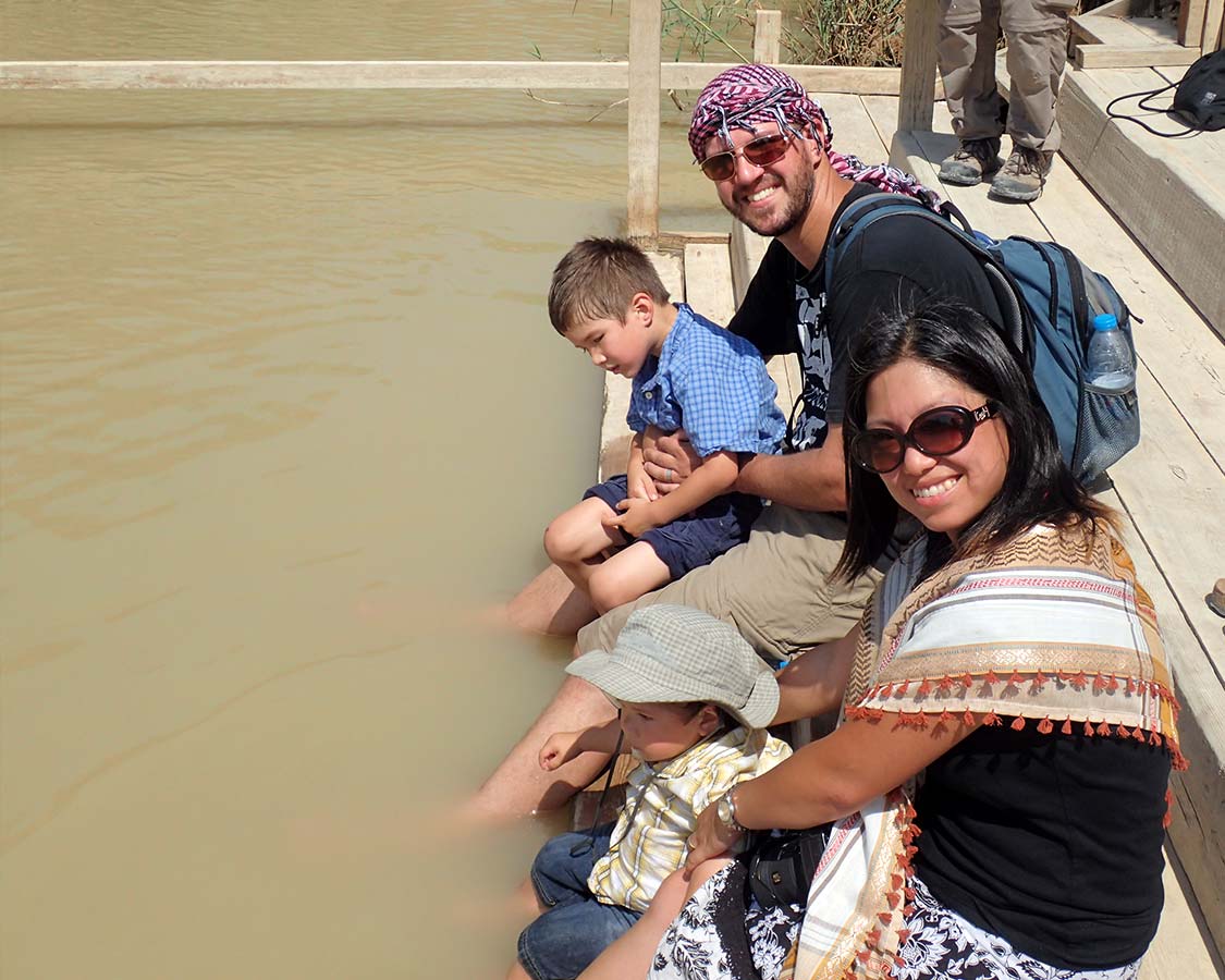 Bathing our feet in the River Jordan at Bethany Beyond the Jordan