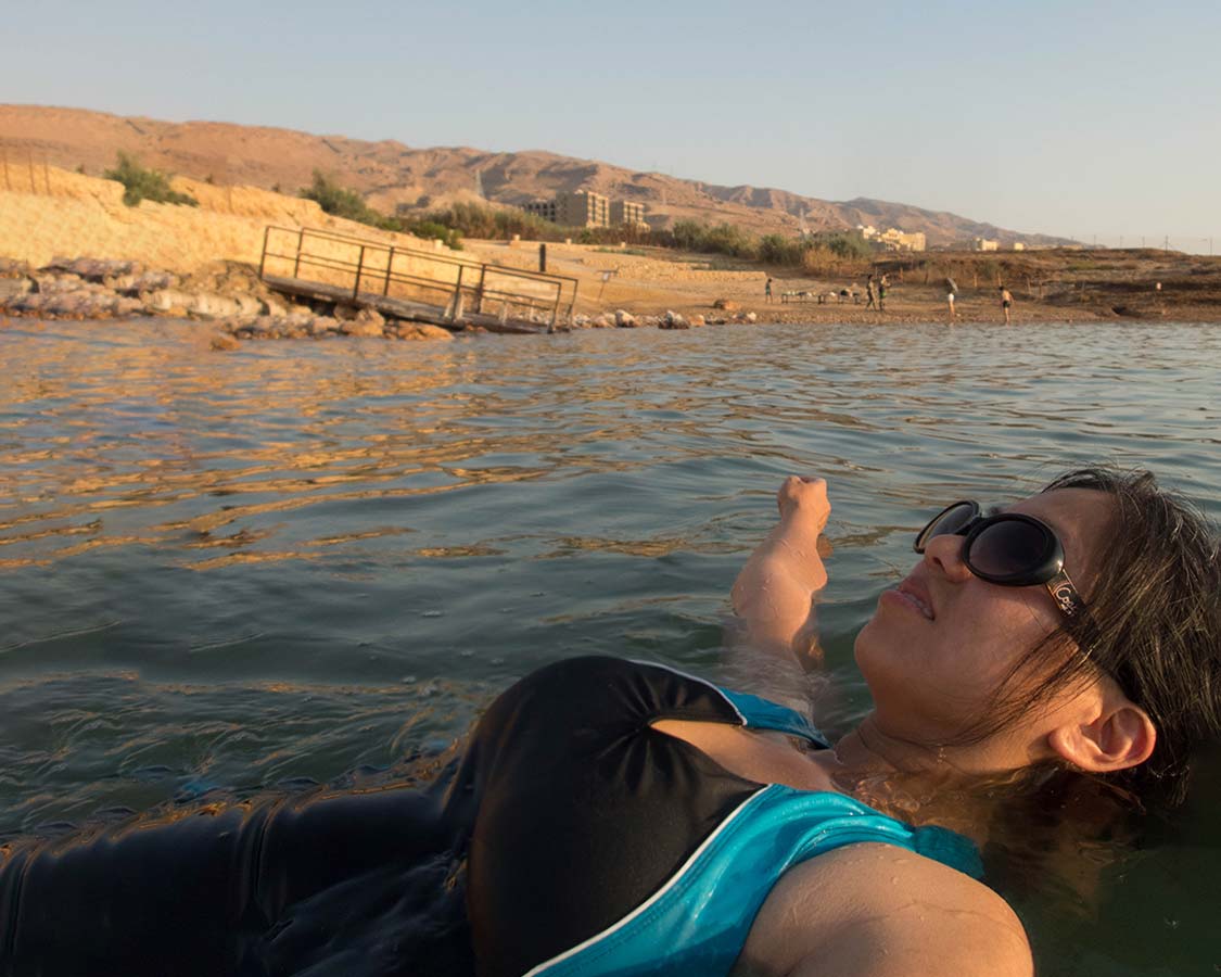 Christina Wagar floating on the Dead Sea in Jordan