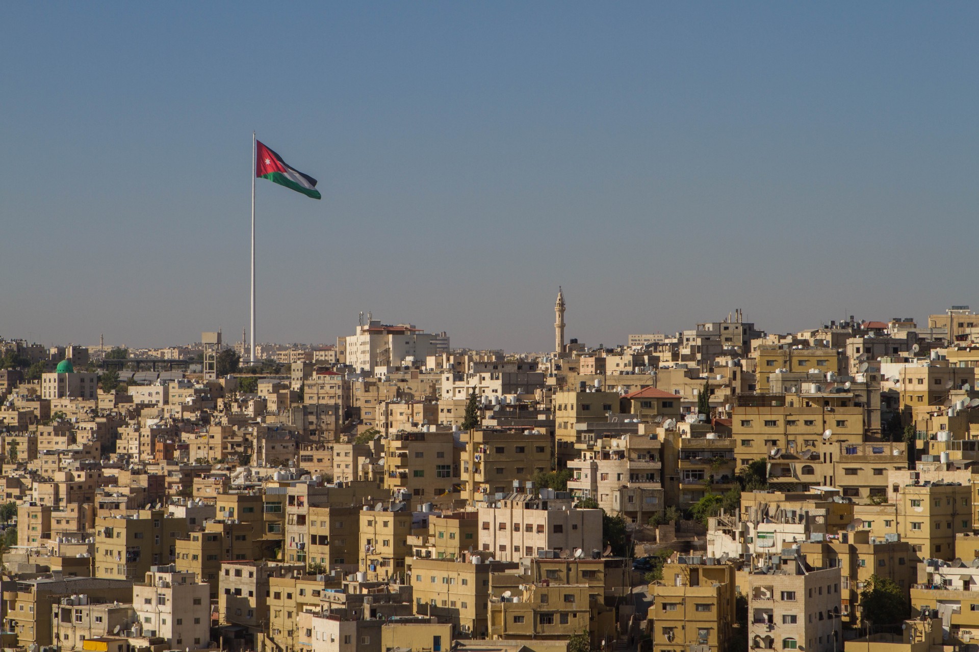 Jordanian flag flying over Amman