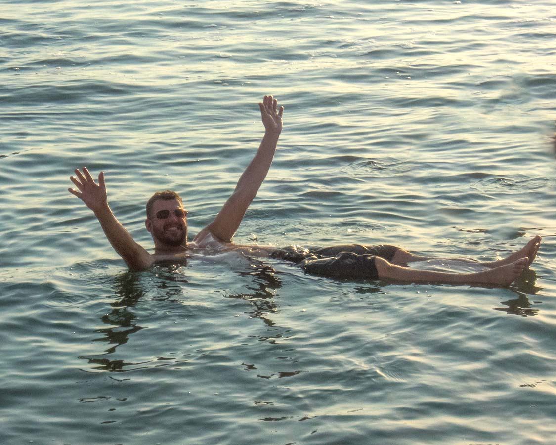 Kevin Wagar floating in the Jordan Dead Sea Resorts
