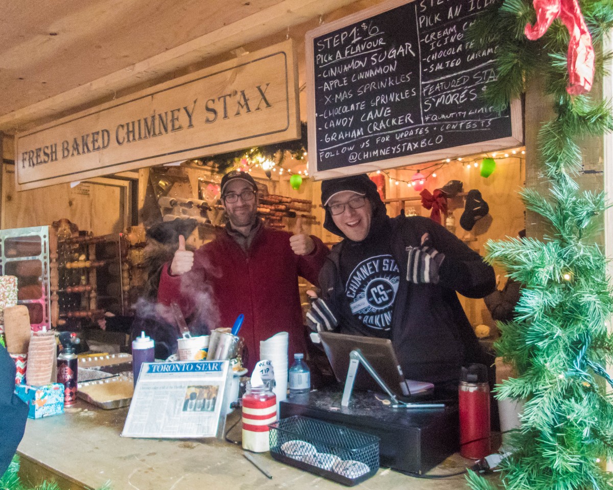 The staff at the Chimney Stax booth at the Toronto Christmas Market in the Distillery District