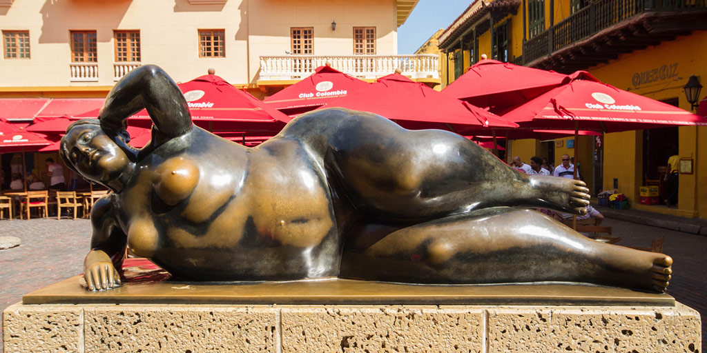 A statue of a reclining nude in Cartagena Colombia