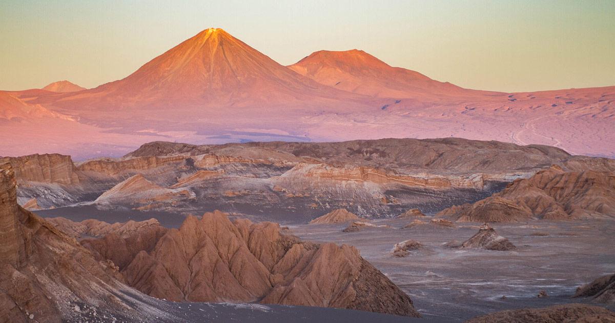 The valley of the dead in Chile lit up by the sunlight