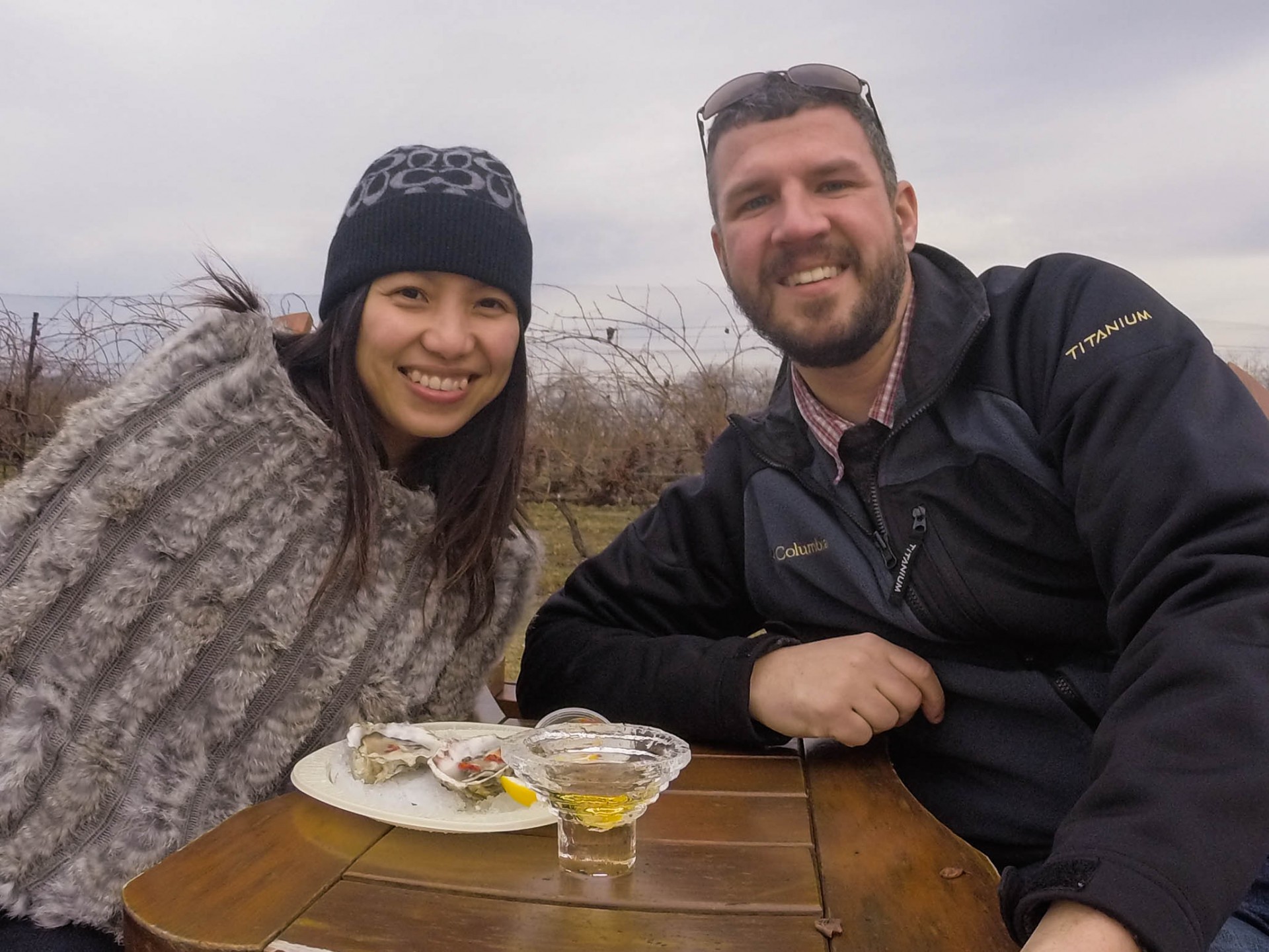 Enjoying fresh seafood outside on a beautiful winter day at Inniskillen Winery during the Niagara Icewine Festival