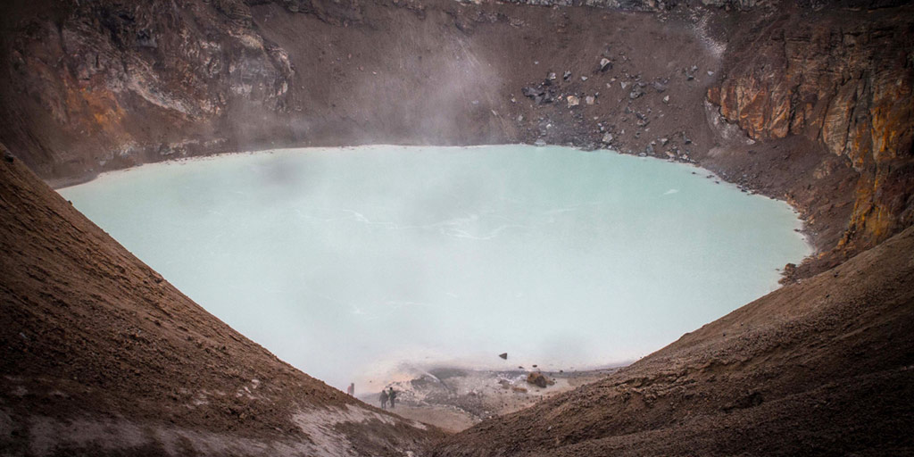 The milky white waters of the Viti Crater in the Askja Caldera of Iceland