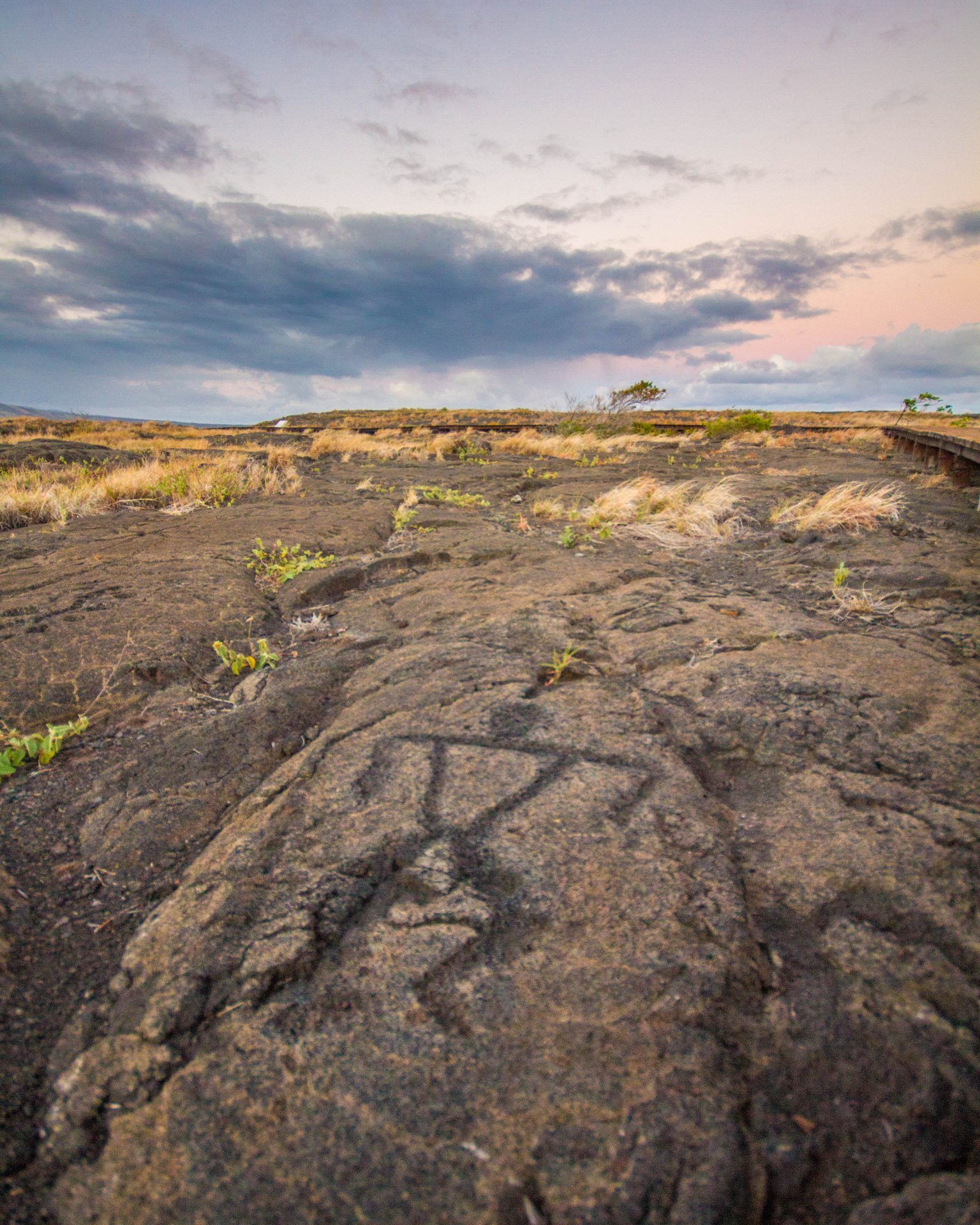 A carving of a man in Pu'u Loa Petrogylph Trail in Hawaii Volcanoes National Park.