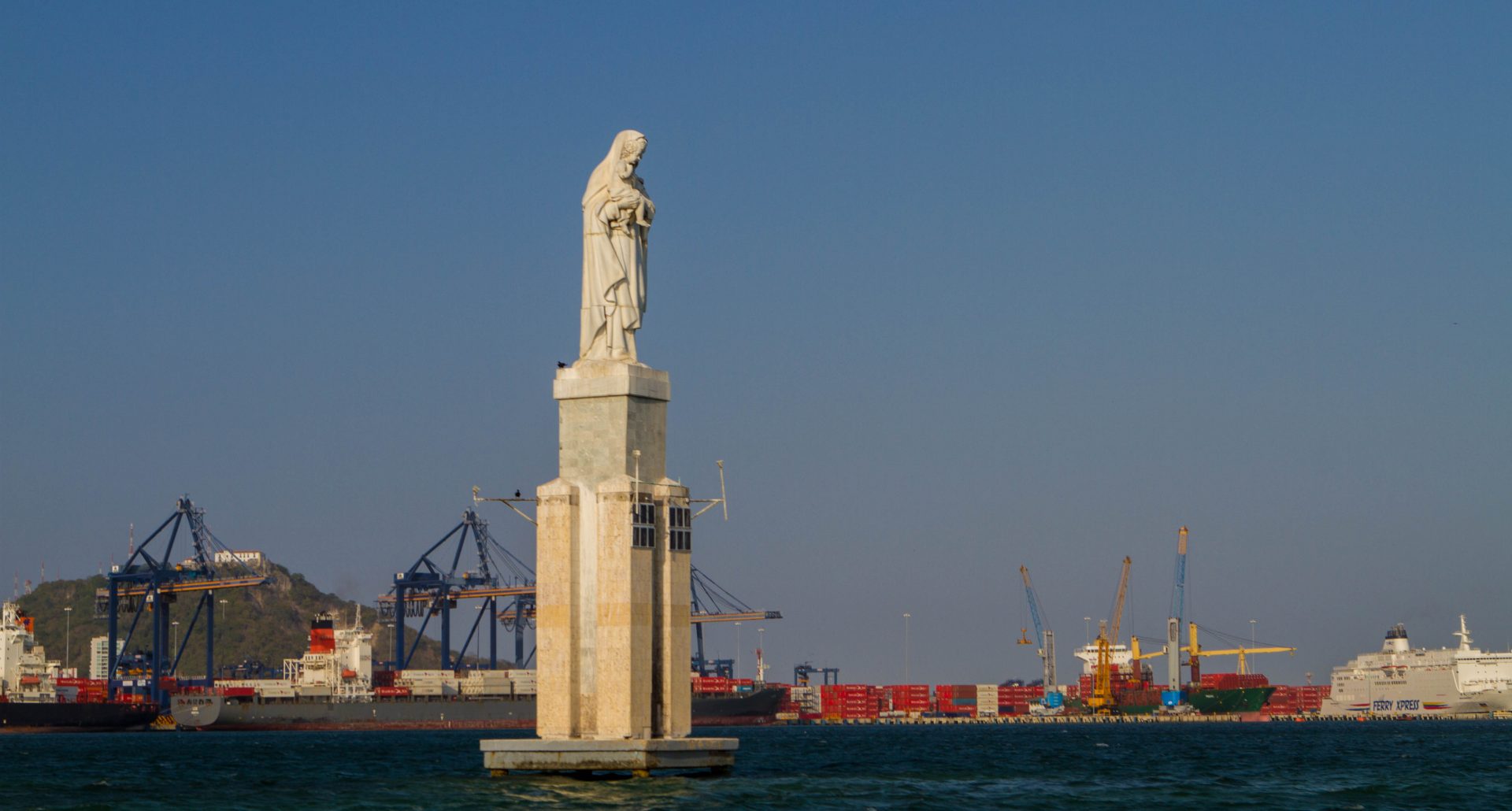 View of Cartagena Harbour from boat to Pirate Island.