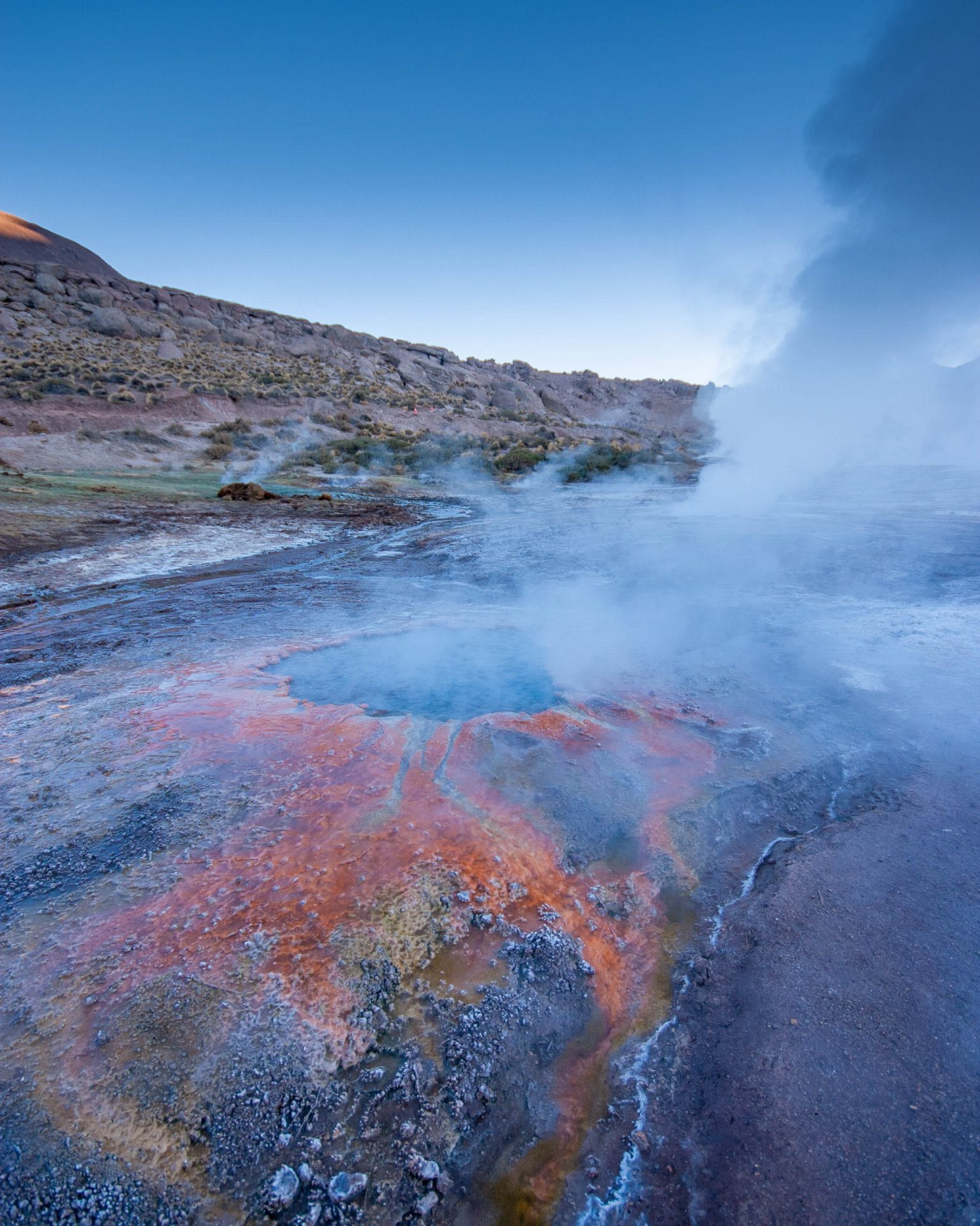 Colorful mineral deposits can be seen in El Tatio Geyser field in Chile.