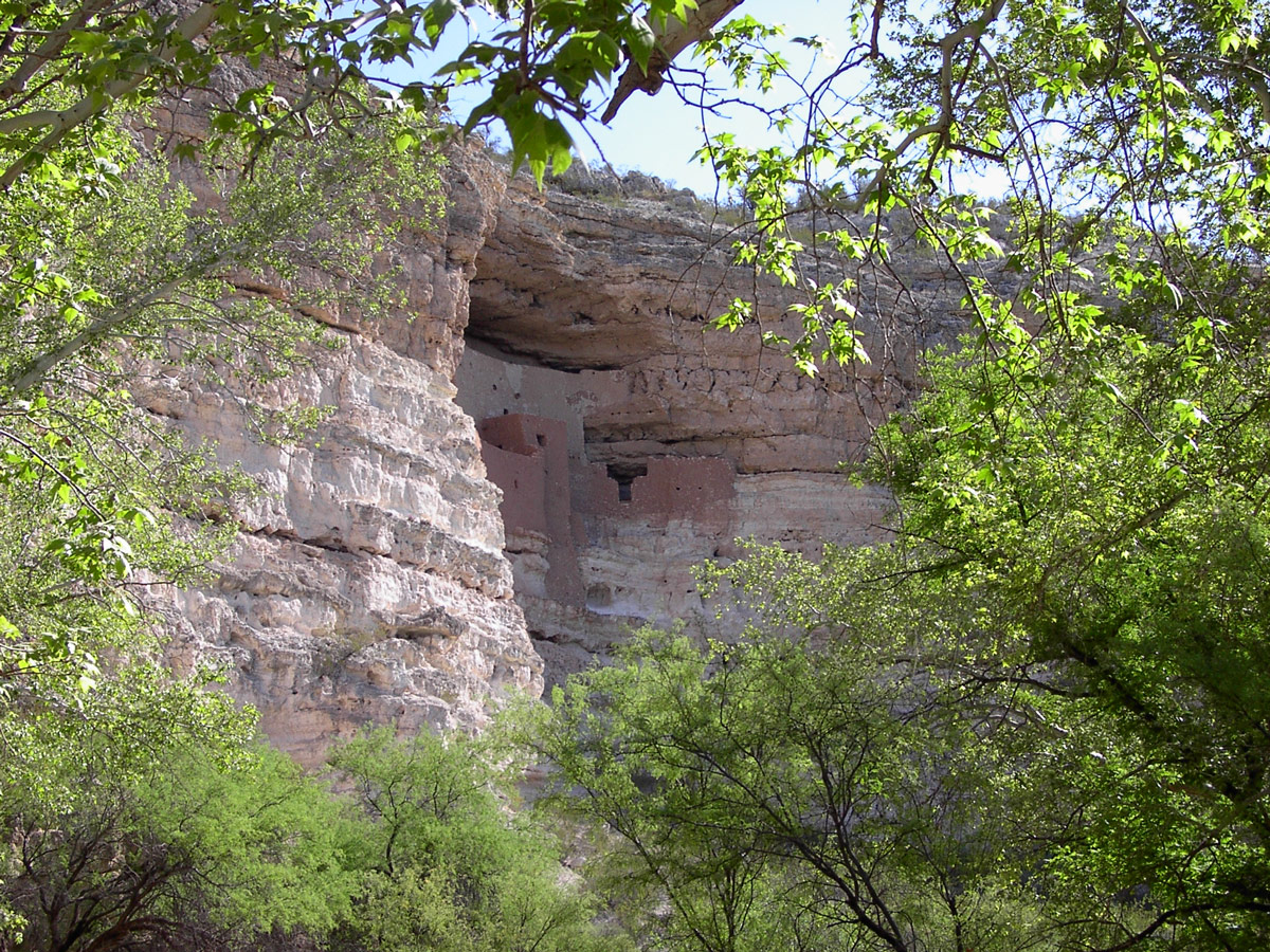 Native dwellings are carved into the cliff face at Montezuma's Castle in Arizona
