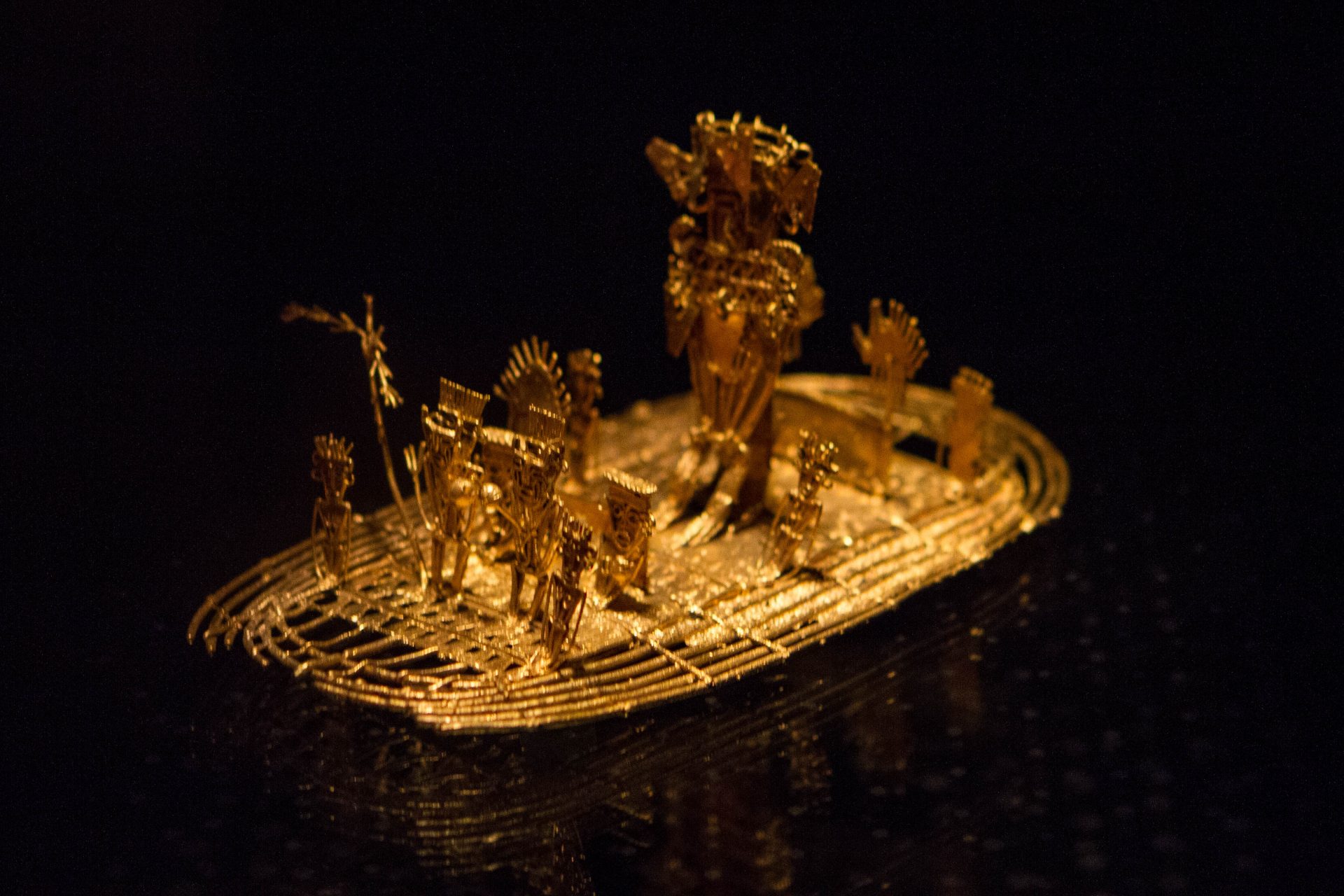 An intricate piece made of solid gold on display at the Gold Museum in Bogota Colombia.