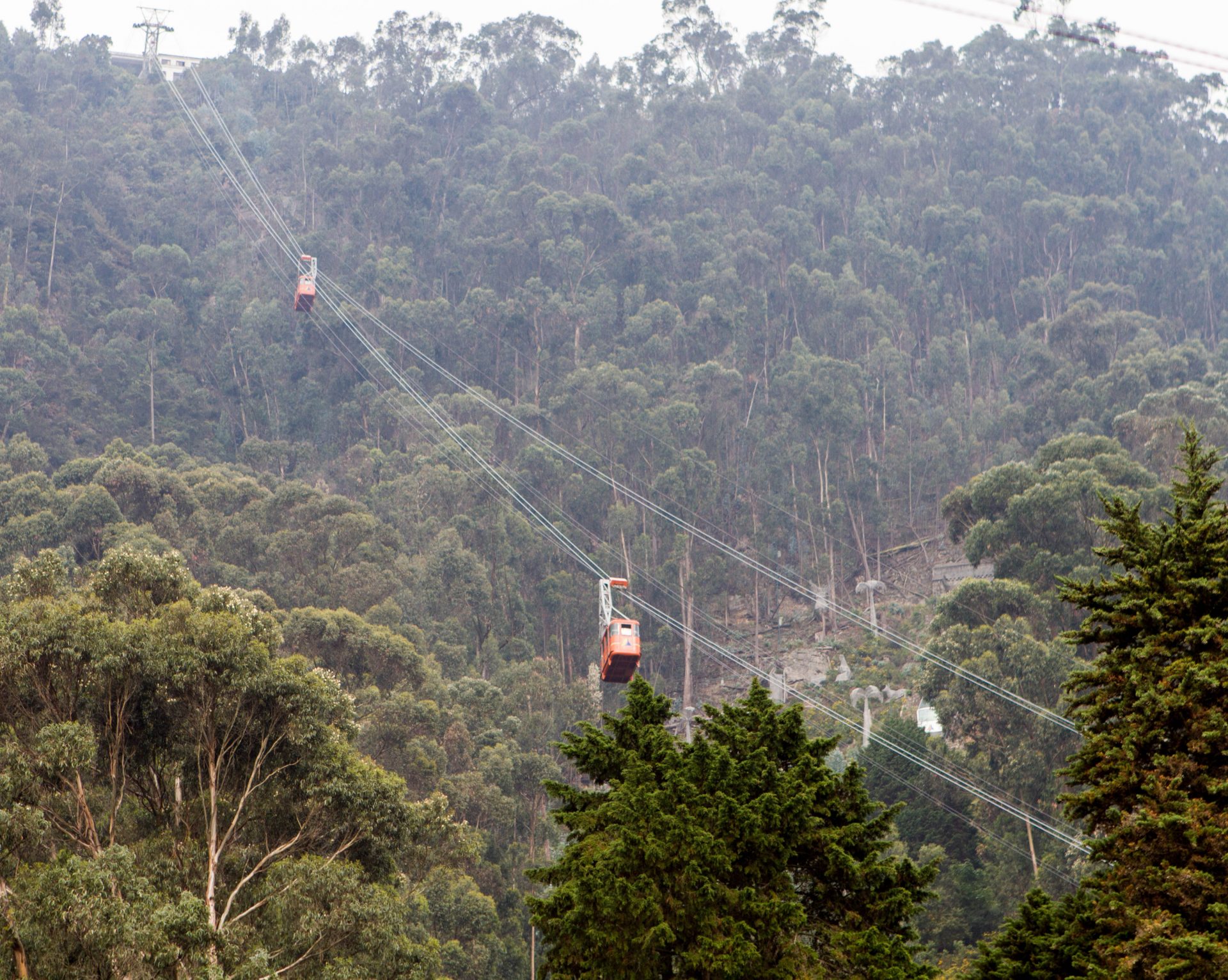 Cable car on the move as it heads to the top of Monserrate.