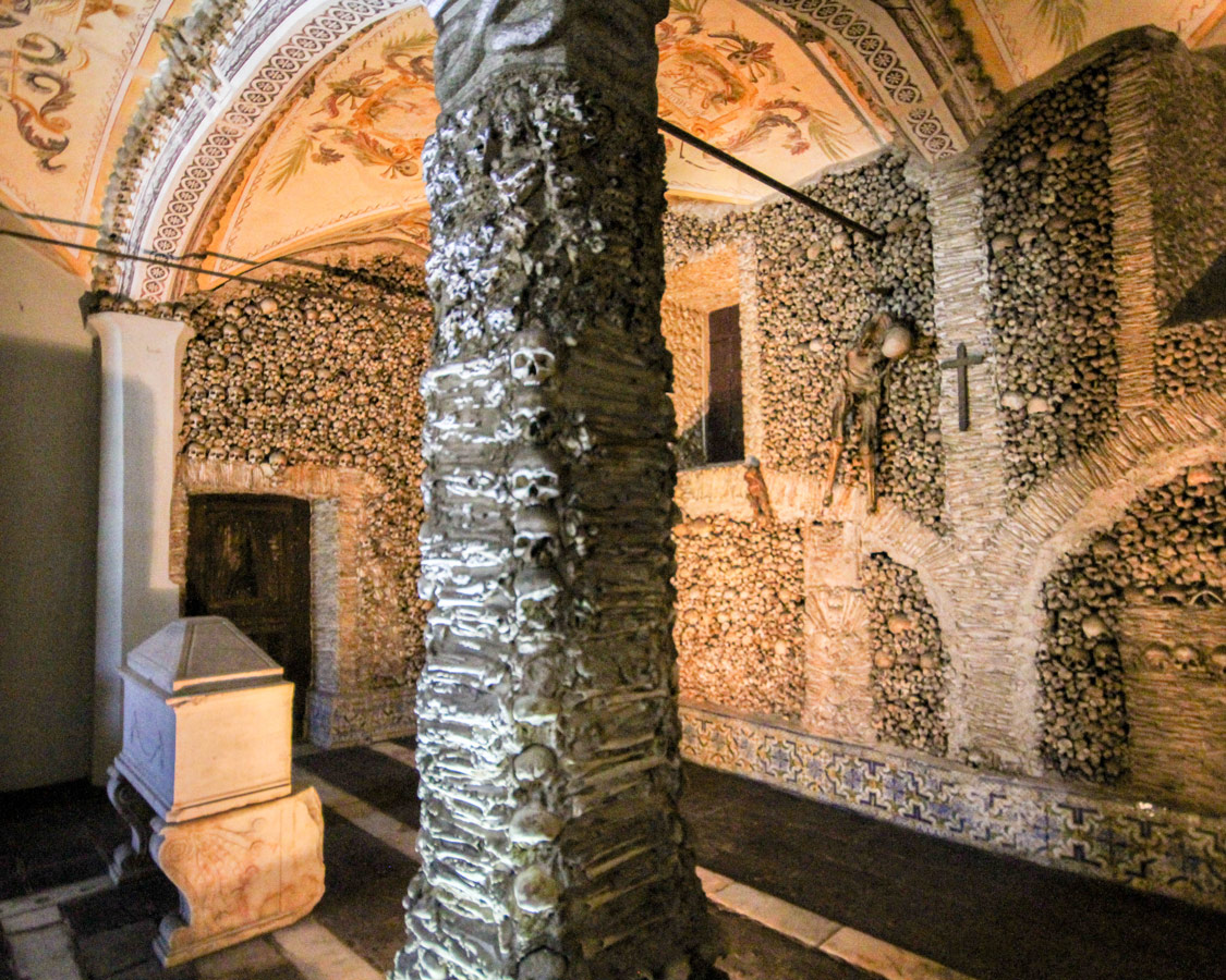 Inside the Bone Chapel in Evora, Portugal.