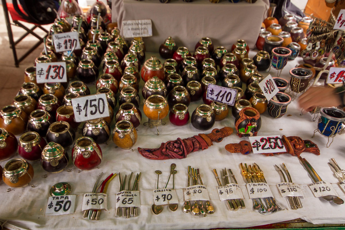 Traditional mate cups and straws can be found in craft markets in Buenos Aires.