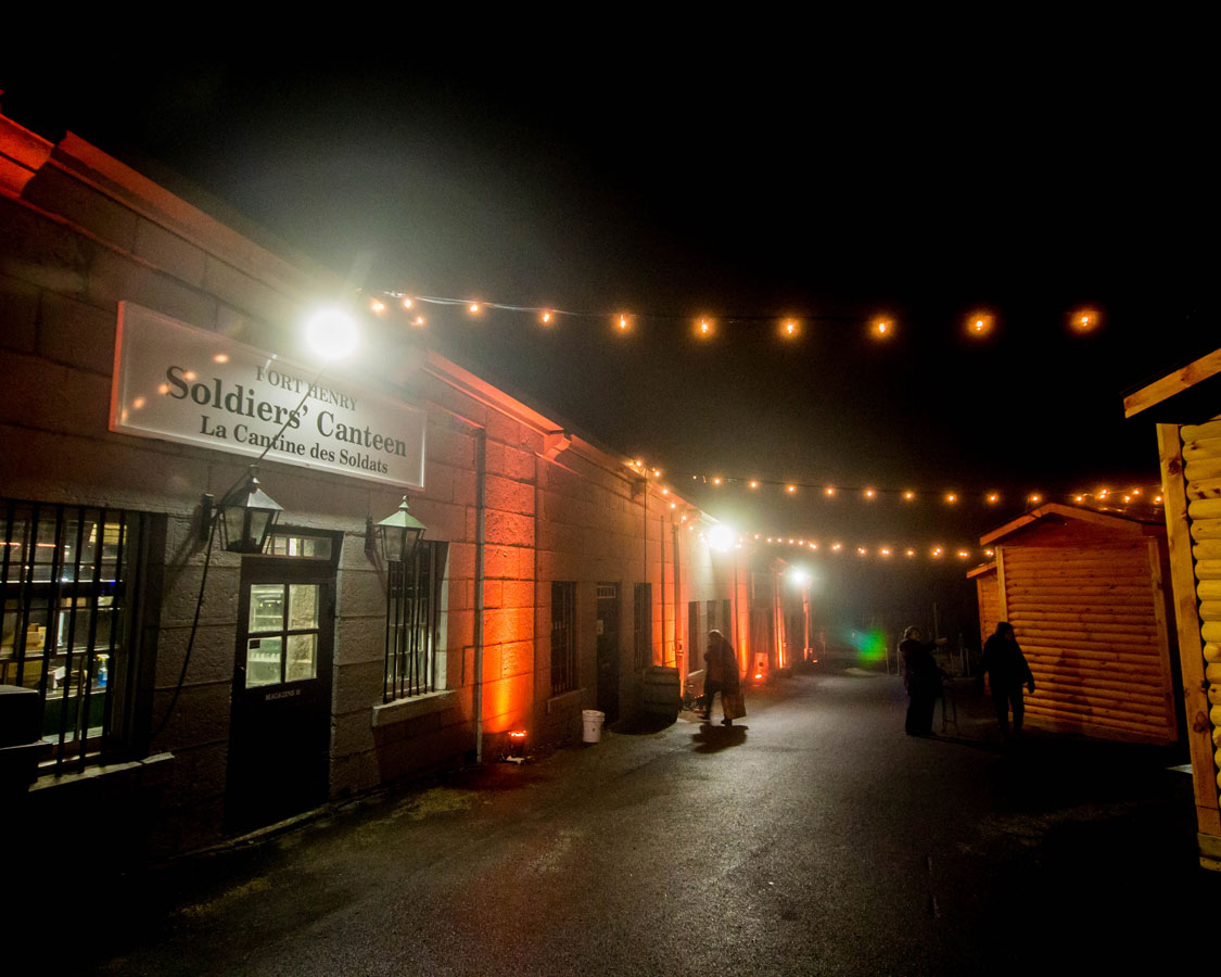 Image of storefronts at Fort Henry, Kingston, Ontario during Lumina Borealis Kingston