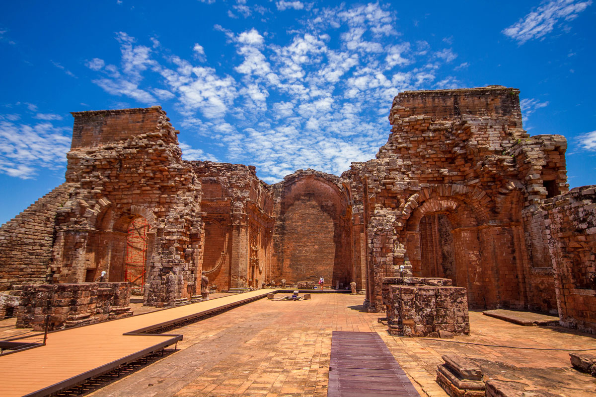 The crypts of tribal leaders line the centre of the church of Trinidad at the Jesuit ruins of la Santisima Trinidad de la Parana in Paraguay