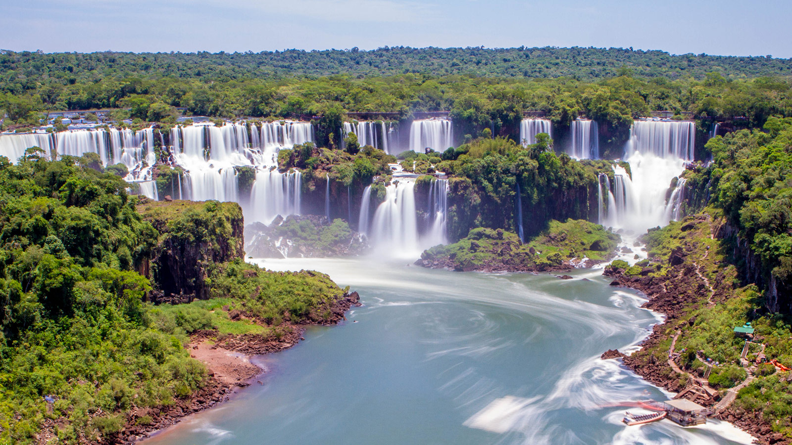 View of Iguazu Falls Brazil from the beginning of the Cataratas Trail.