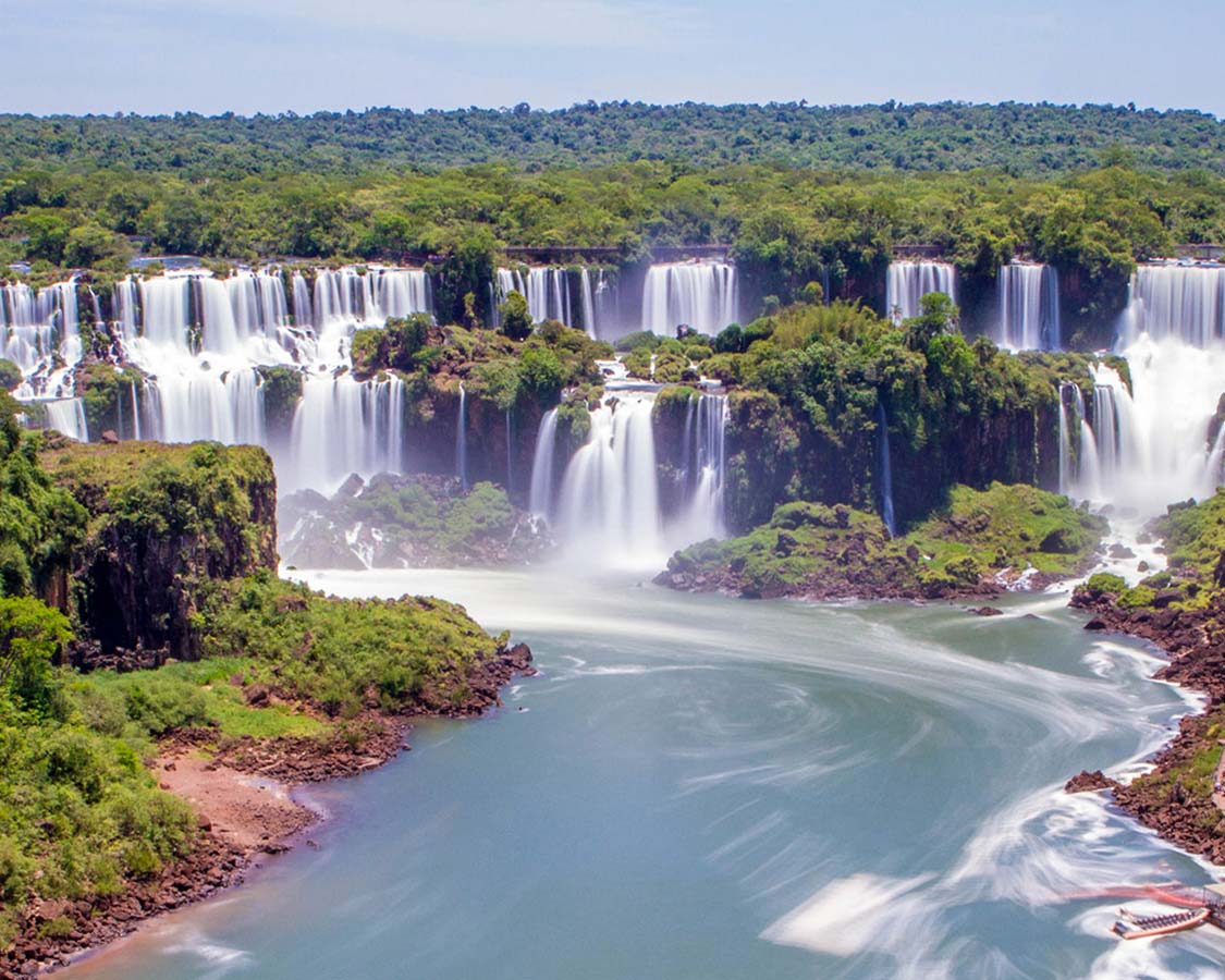 View of Iguazu Falls Brazil from the beginning of the Cataratas Trail.