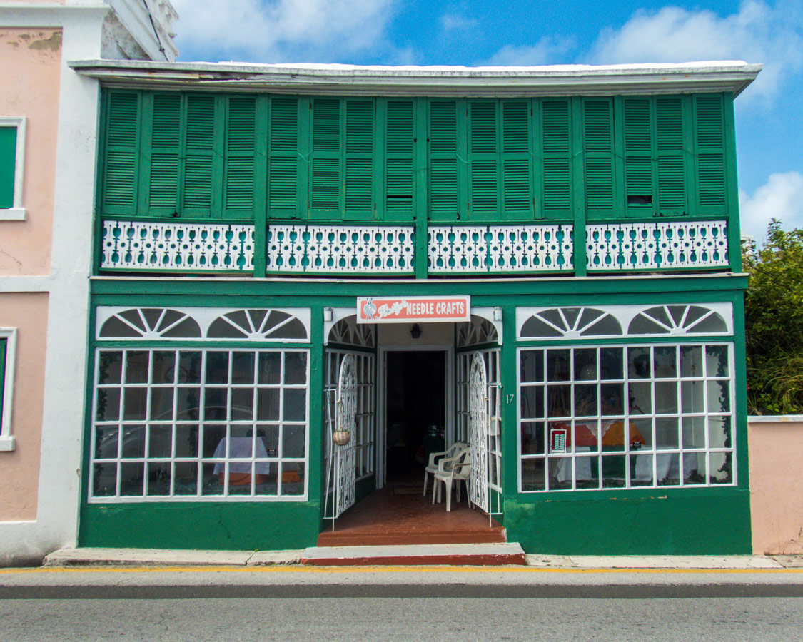 Wooden detailing on a storefront in St George Bermuda.