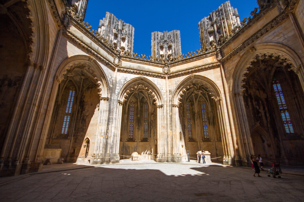The Unfinished Chapels of Batalha Monastery are in the shape of an octagon.
