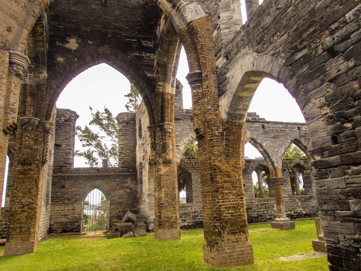 View of the inner areas of the Unfinished Church in St George Bermuda.