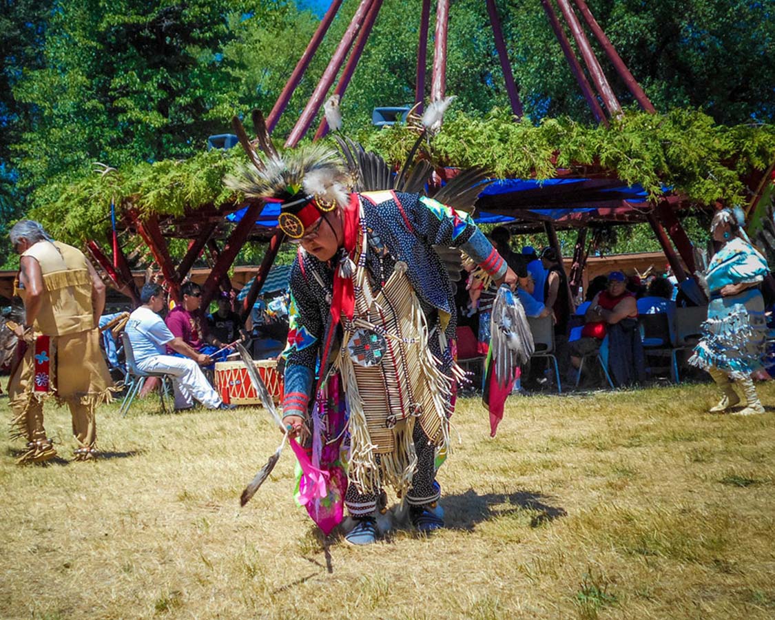 A First Nations elder dances at a Native Pow Wow on Manitoulin Island