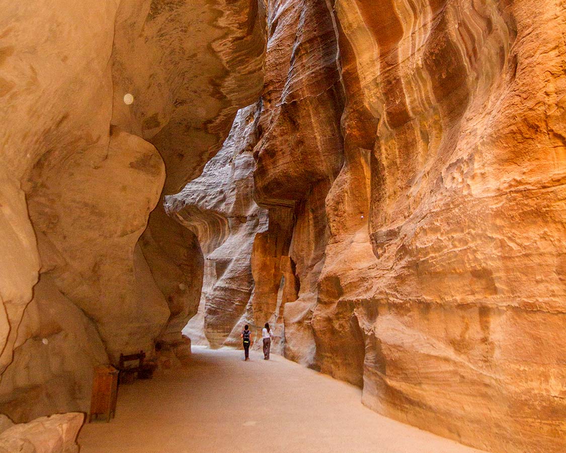 Petra with kids walking through the siq
