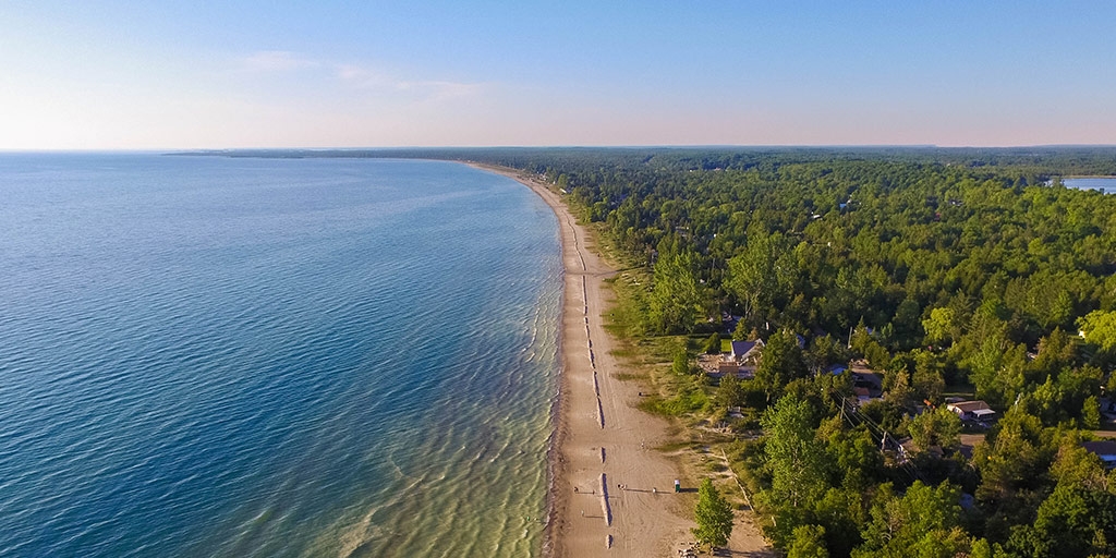 Aerial view of Sauble Beach, Ontario.