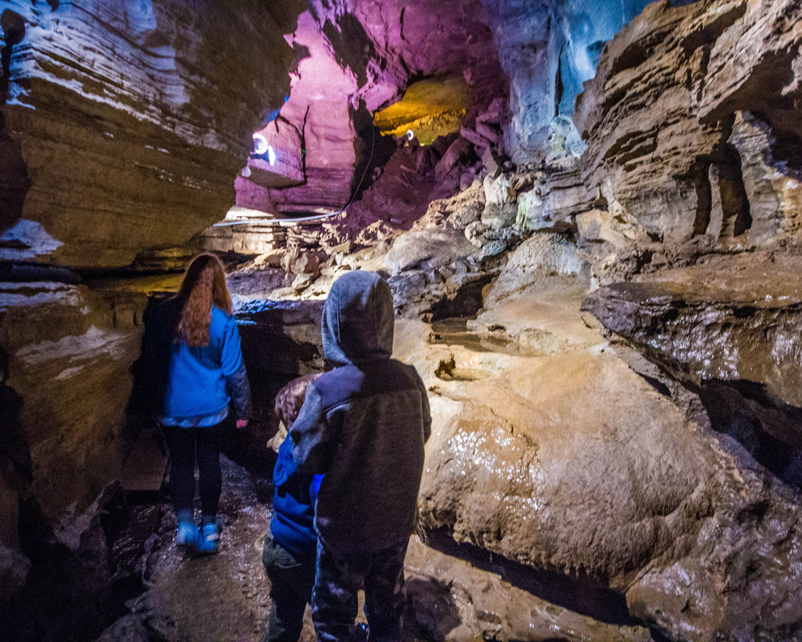 The interior of Secret Caverns New York is all lit up and is one of the 3 show caves in the state.