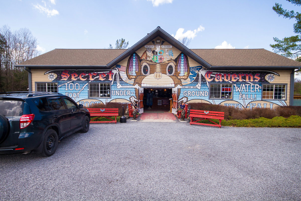 The entrance to Secret Caverns New York is as colorful as the infamous billboards they have lining the route to the entrance.