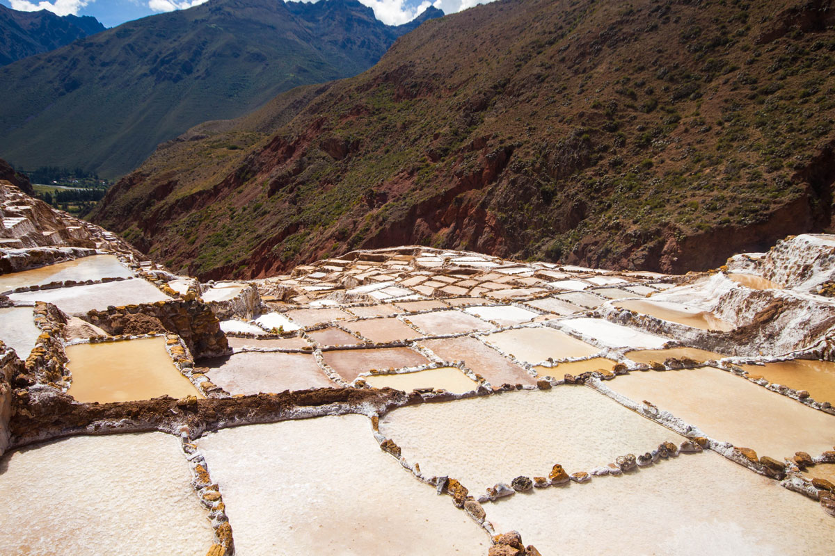 A scenic view of the Salt pans of Maras Peru