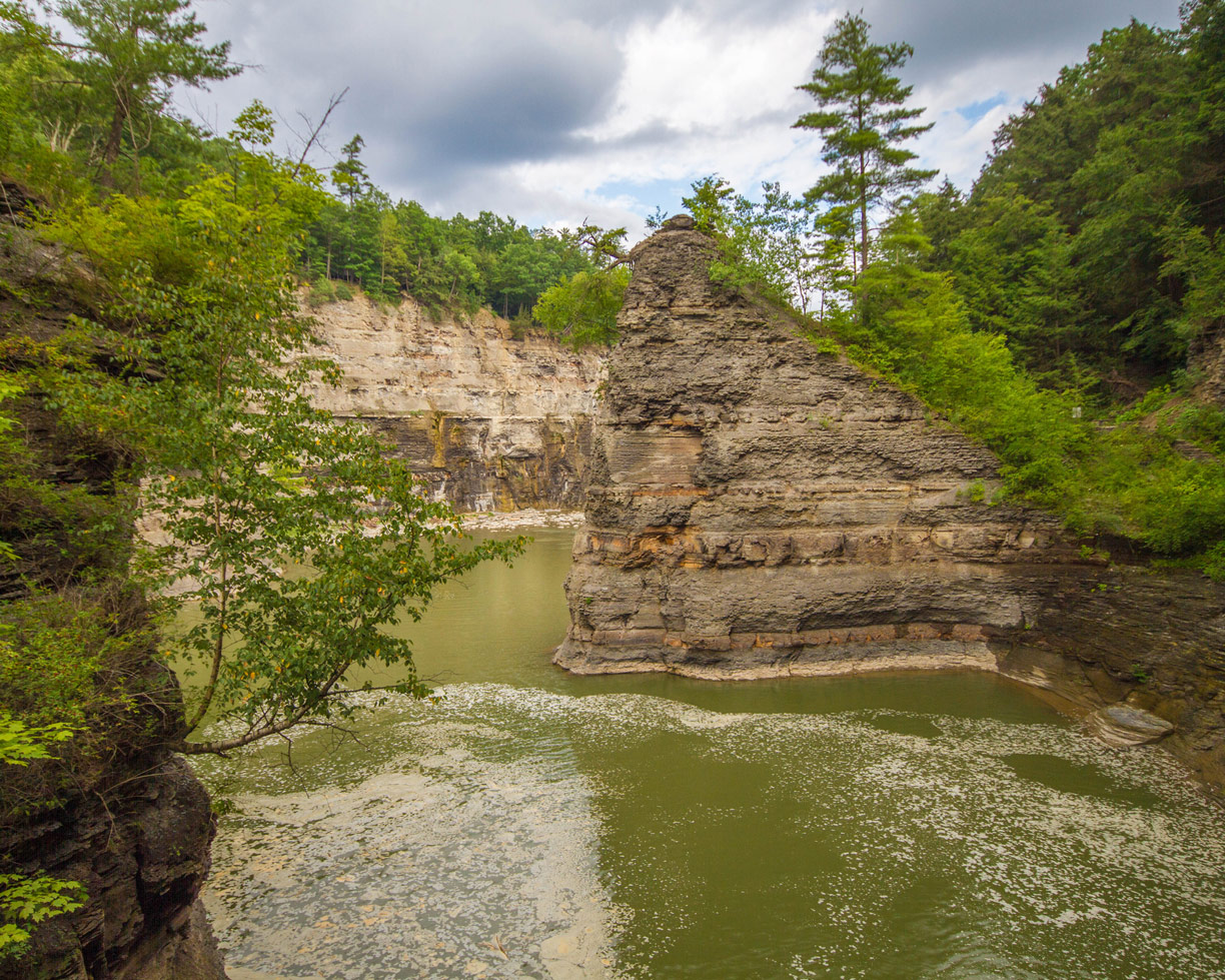 A rock peak in Letchwroth River in Letchworth State Park in New York State