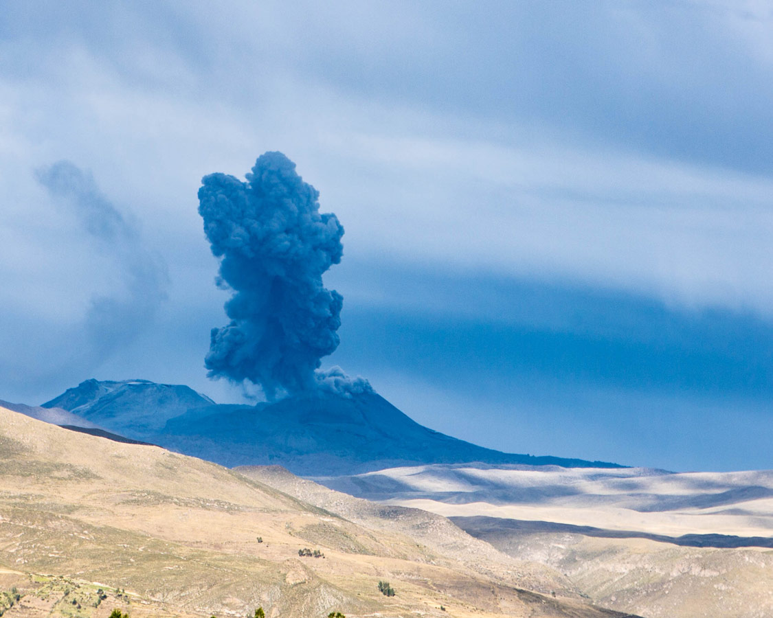 A volcano erupts near Colca Canyon Peru as we head to see Andean Condors in Colca Canyon with kids