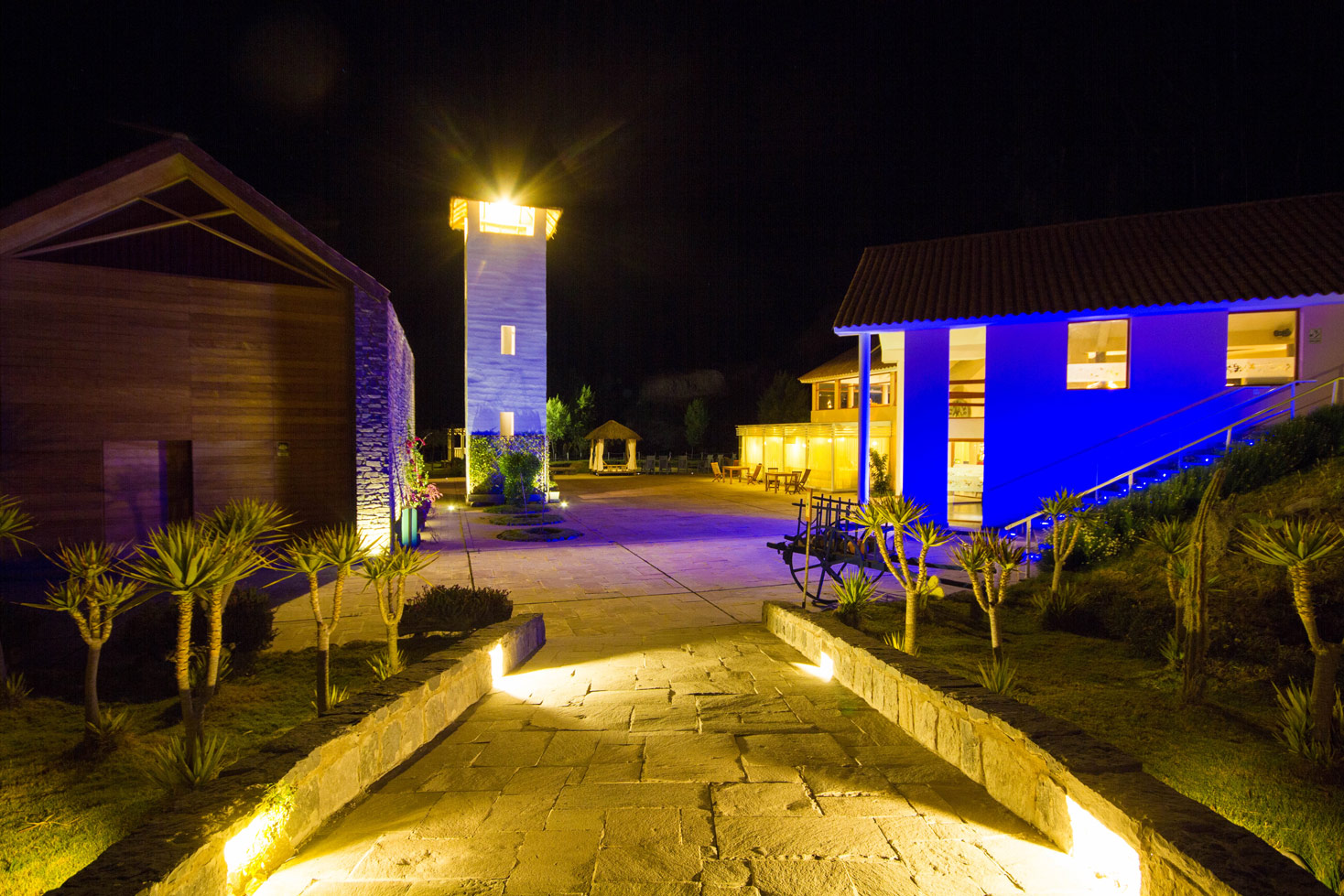 Hotel Colca Aranwa Valley del Colca lit up at night near Colca Canyon is the best hotel to stay before checking out the Andean Condors in Colca Canyon with kids