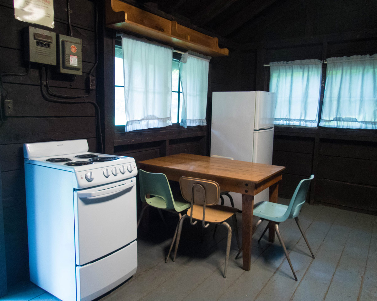 Kitchen area of Cabin E in Letchworth State Park in New York State