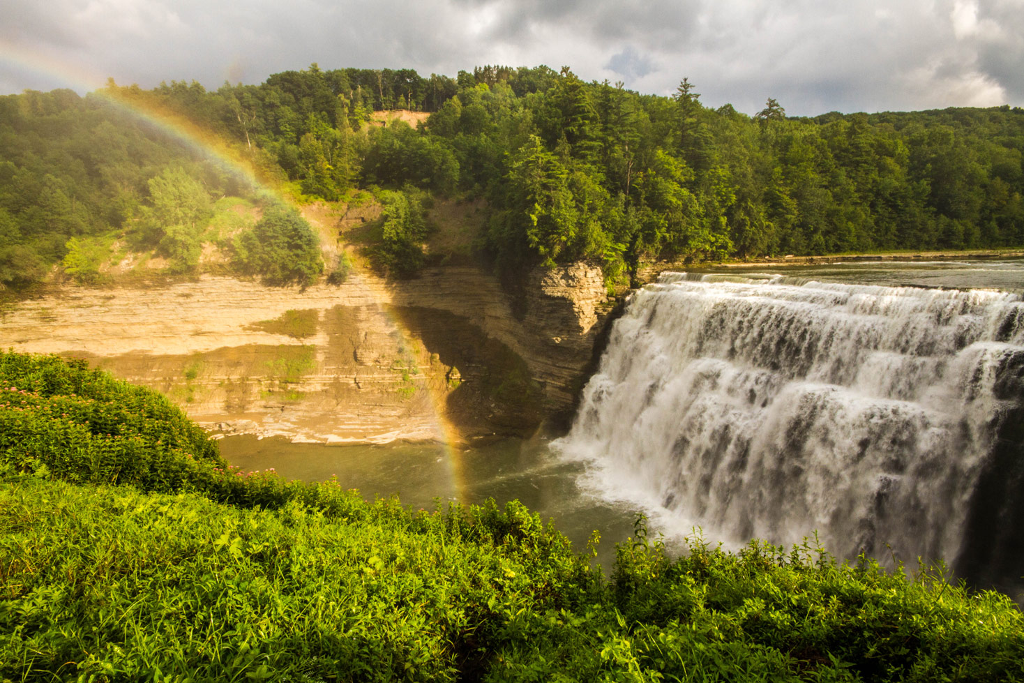 Middle Falls and a Rainbow in Letchworth State Park in New York State