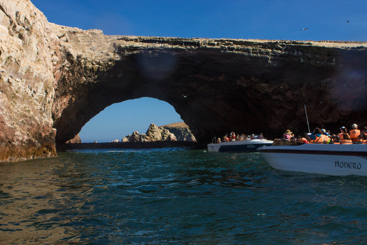 A huge sea arch in Isla Ballestas near Paracas Peru