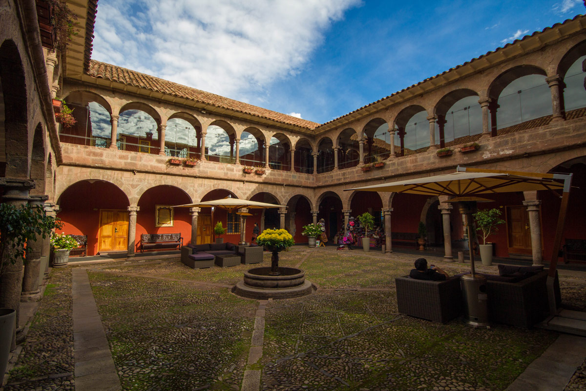 The main garden of the Hotel Costa del Sol Ramada, one of the best places to stay in Cusco Peru