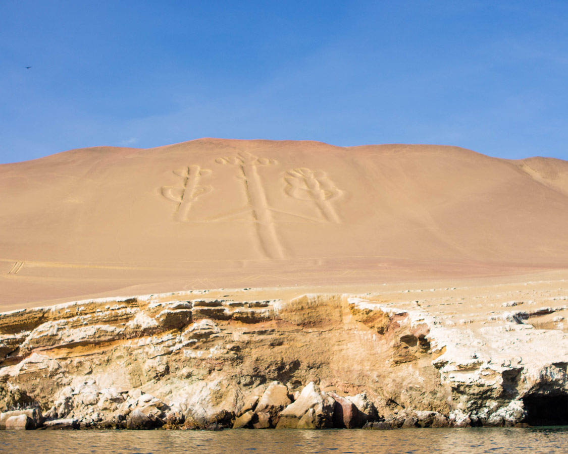 The prehistoric Paracas Candelabra on the Paracas Peninsula near Ballestas Islands in Paracas Peru