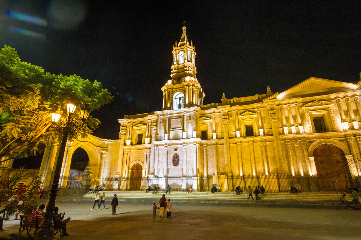 Cathedral in Arequipa Peru with kids on a 14 day Peru itinerary