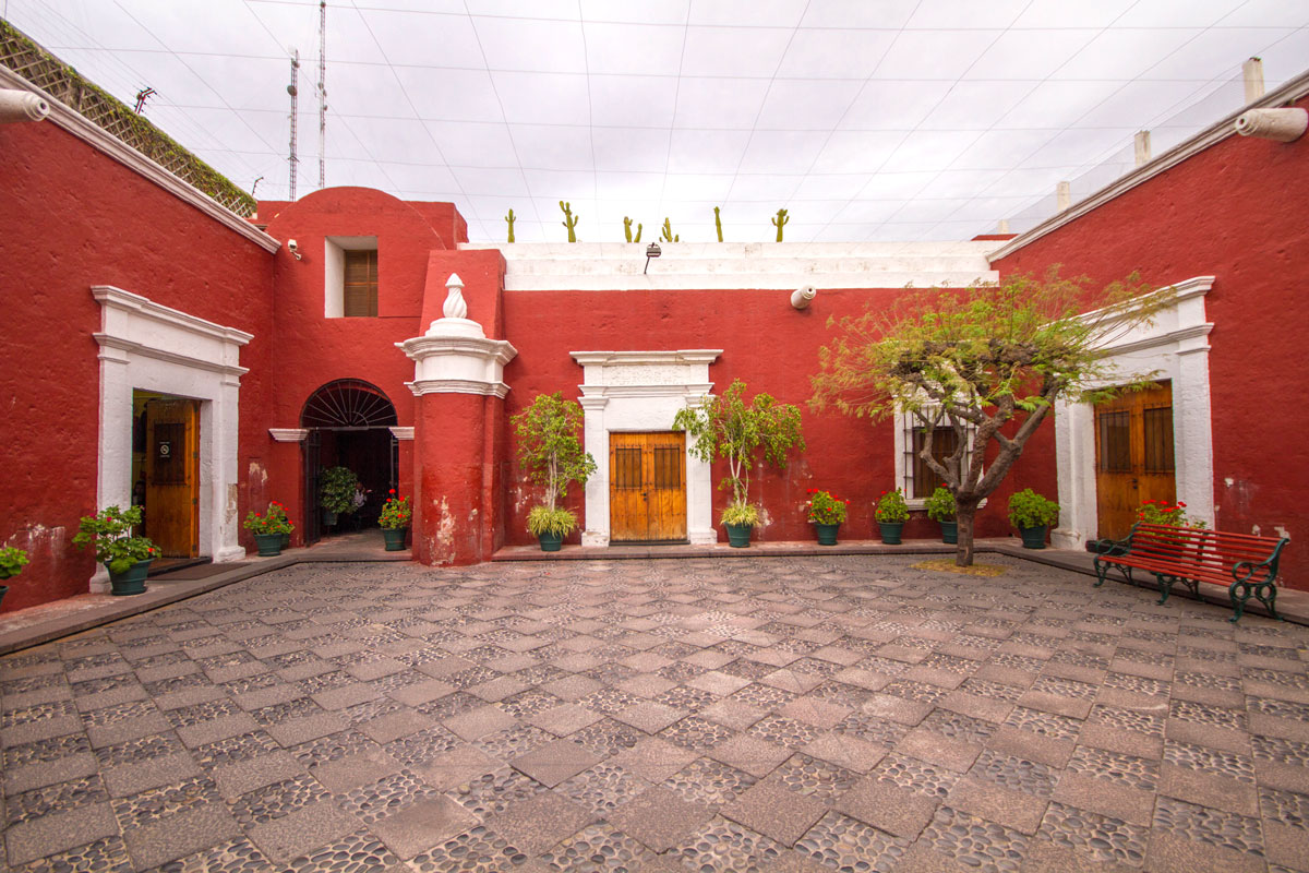 Courtyard of Catholic University of Santa Maria Museum of Andean Sanctuaries in Arequipa Peru with kids on a 14 day Peru itinerary