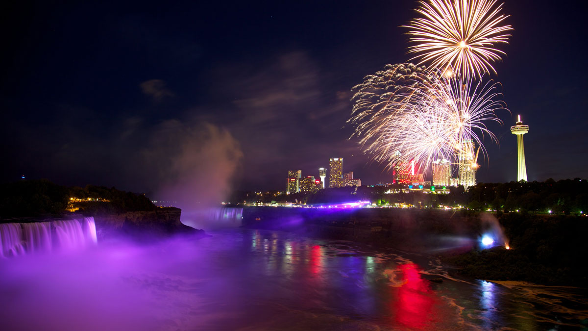 Watching Fireworks over Niagara Falls Ontario is one of the best ways to spend winter in Niagara Falls Canada