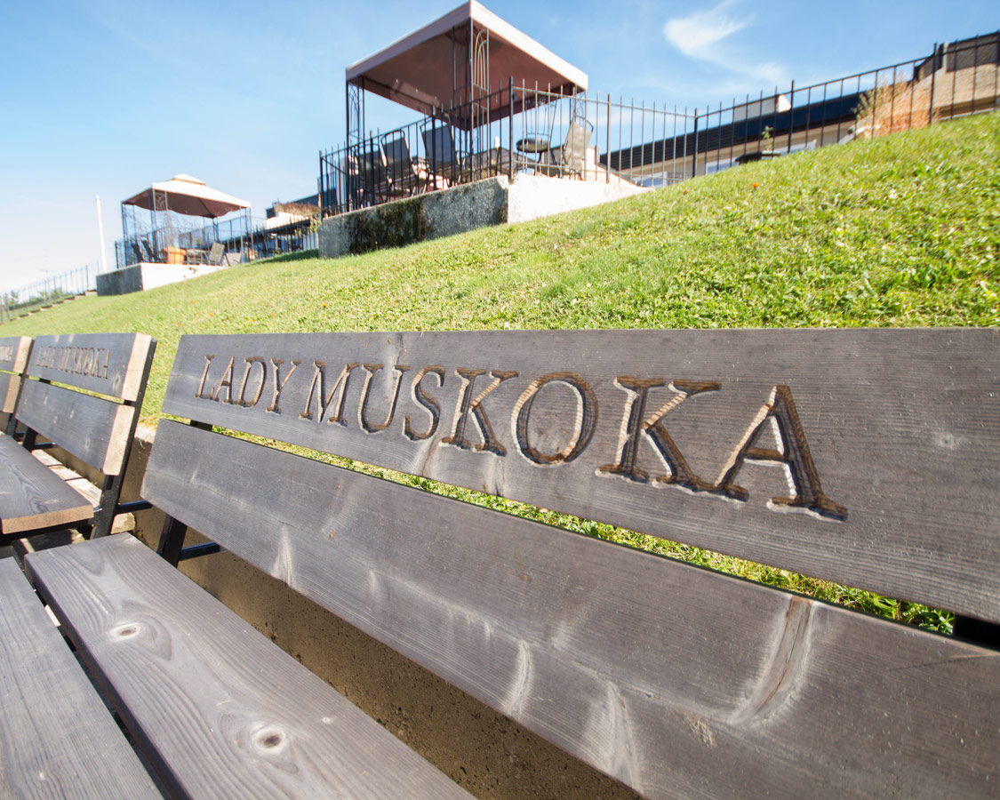 Lady Muskoka cruise bench in Bracebridge Ontario