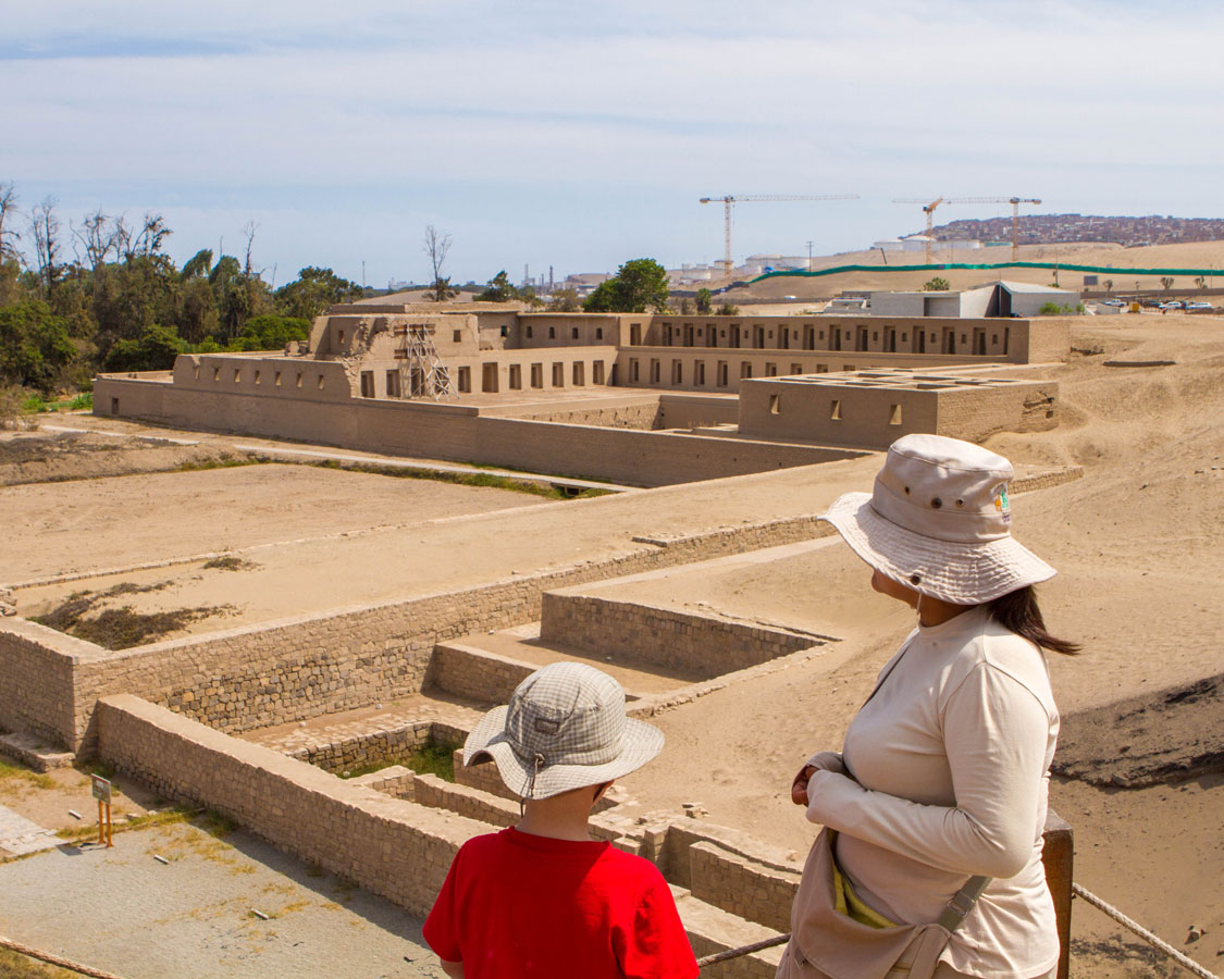Looking over the Inca ruins of Pachacama in Pachacamac Peru while we explore Lima Peru with kids