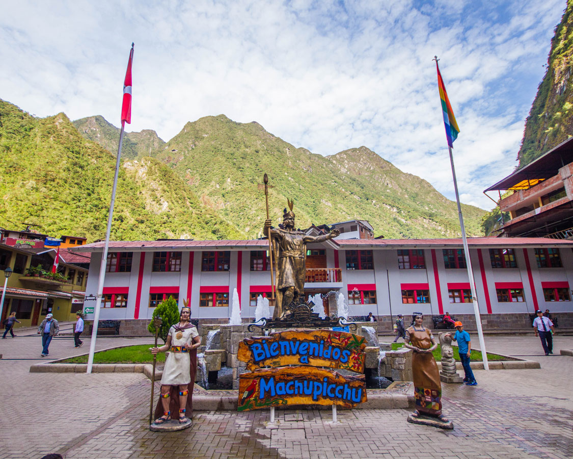 Main Square of Machu Picchu Pueblo in Peru with kids on a 14 day Peru itinerary