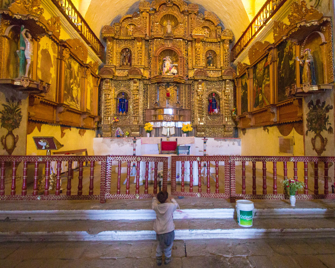 Rebuilt church in a small town in Peru with kids on a 14 day Peru itinerary