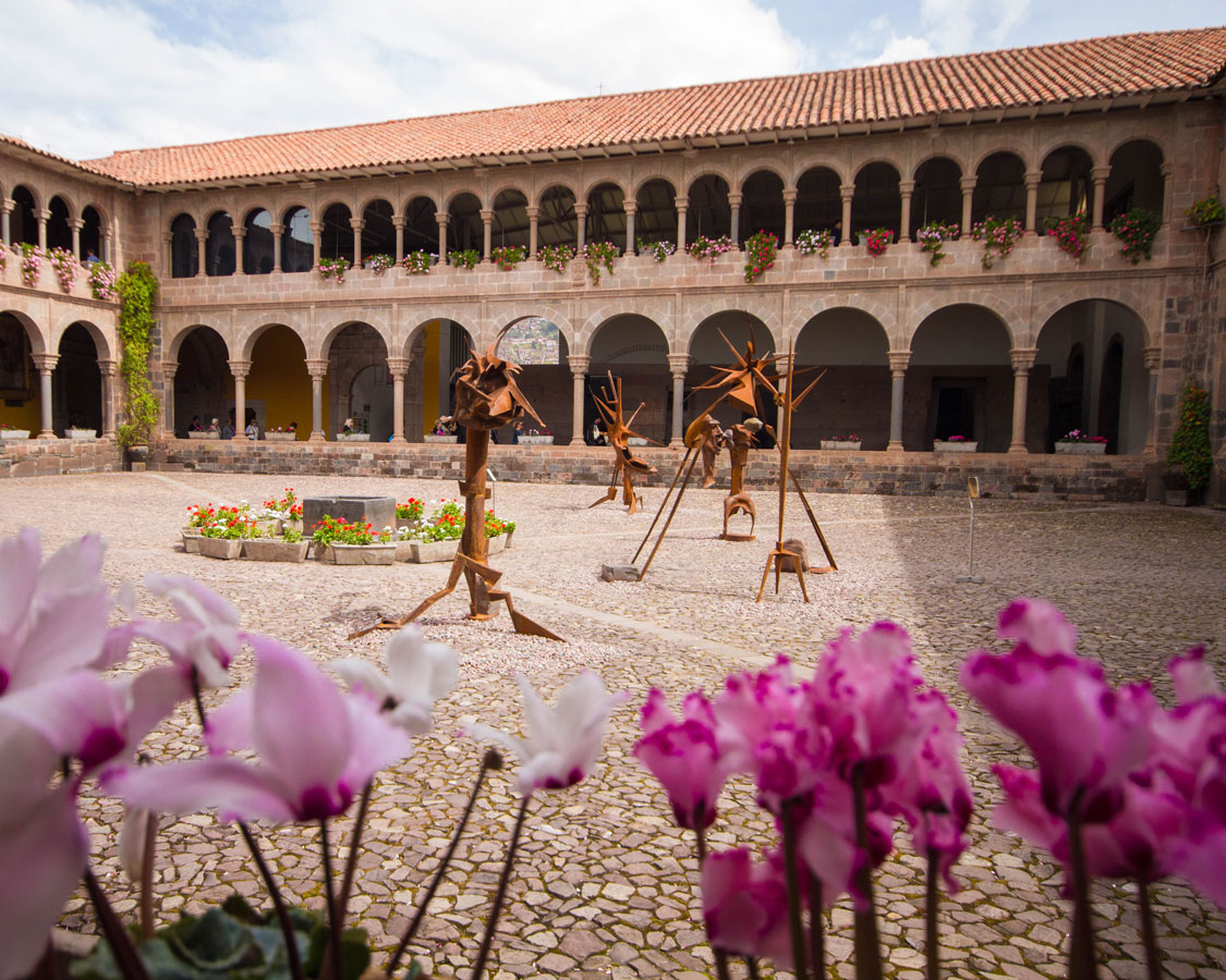 Sculpture Garden of Qorikancha in Cusco Peru with kids on a 14 day Peru itinerary